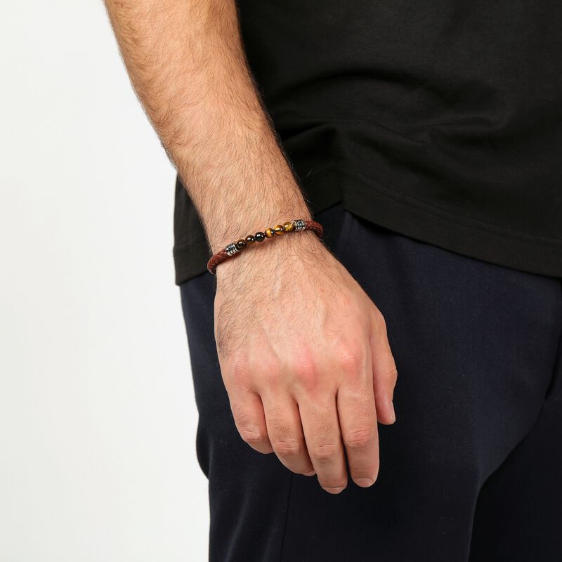 Tiger's Eye & Leather Bracelet in Stainless Steel image number null